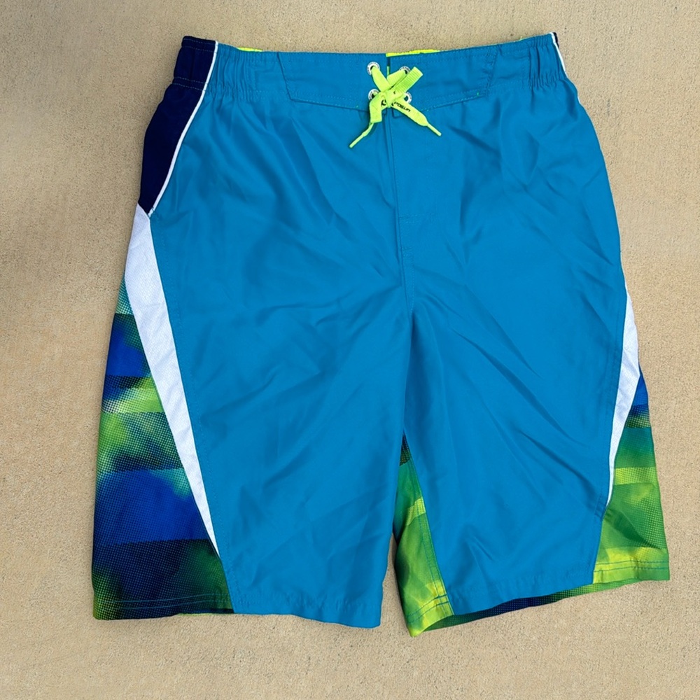 Boys Colorful Blue & Green Surf Shorts Swim Trunks Board Shorts M1012 XL…
